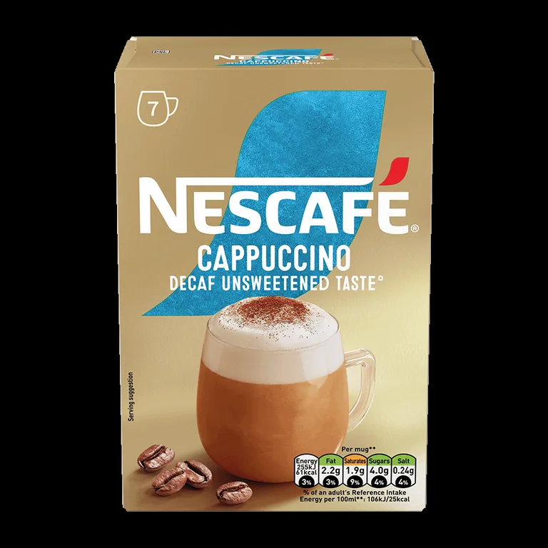 Nescafe Cappuccino Decaf Unsweetened Instant Coffee Sachets x7 105g