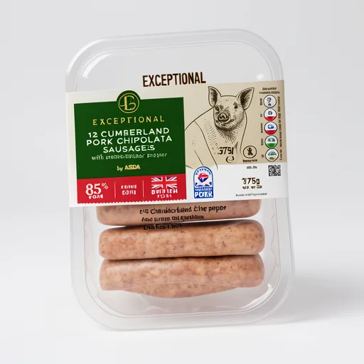 Exceptional by ASDA Exceptional by  12 Cumberland Pork Chipolata Sausages with Cracked Black Pepper 375g
