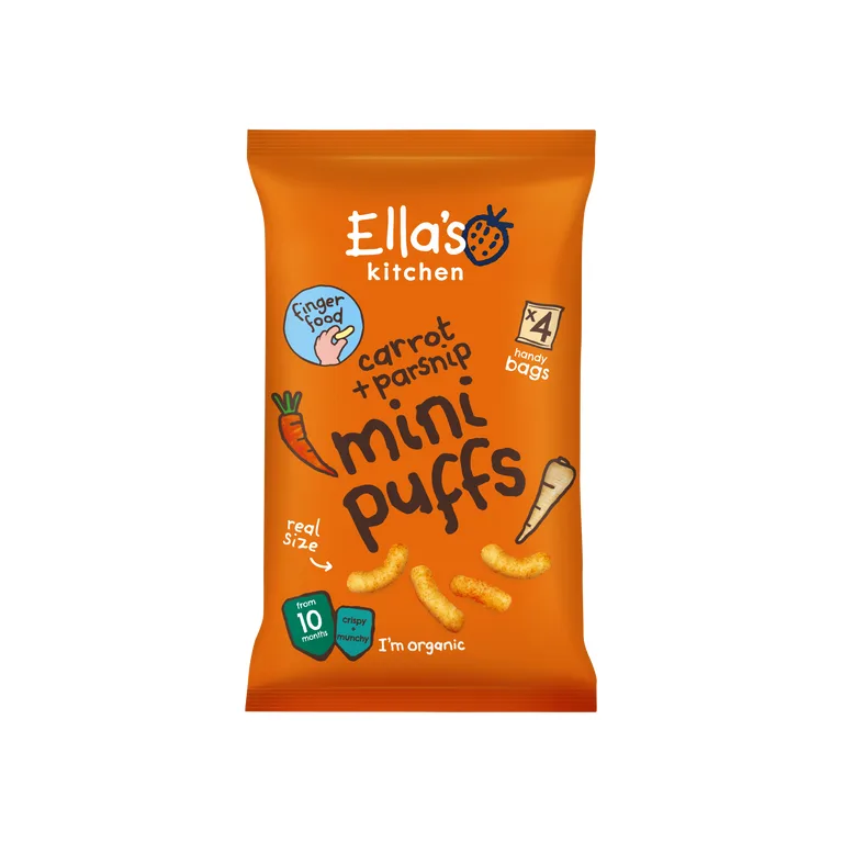 Ella's Kitchen Carrot and Parsnip Mini Puffs Multipack Baby Snack 10+ Month