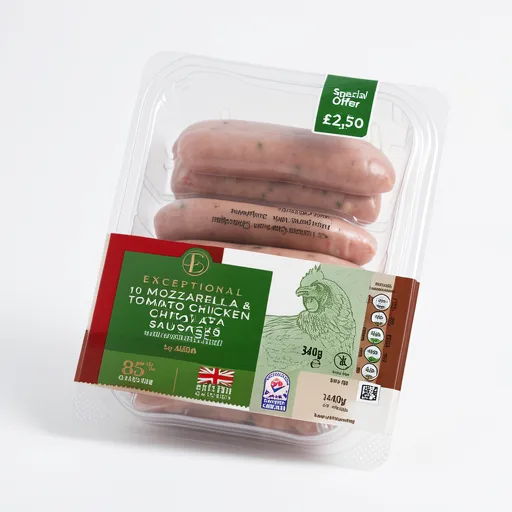 Exceptional by ASDA Exceptional 10 Mozzarella & Tomato Chicken Chipolata Sausages 340g