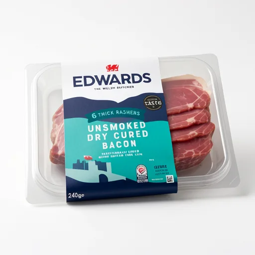 Edwards 6 Thick Rashers Unsmoked Dry Cured Bacon 240g