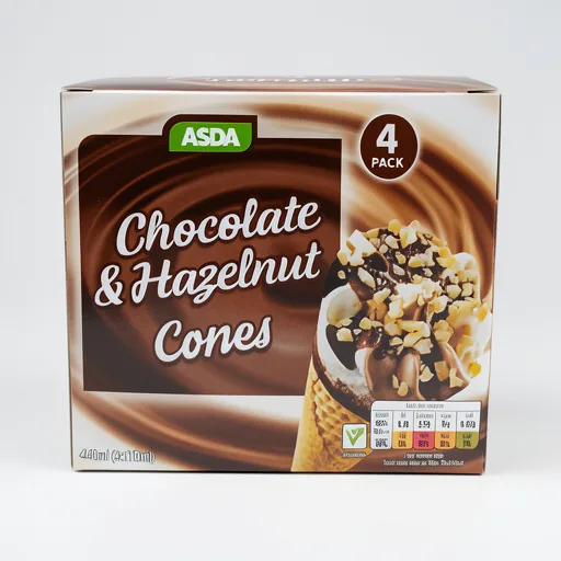 ASDA Chocolate & Hazelnut Ice Cream Cones 4 x 110ml (440ml)