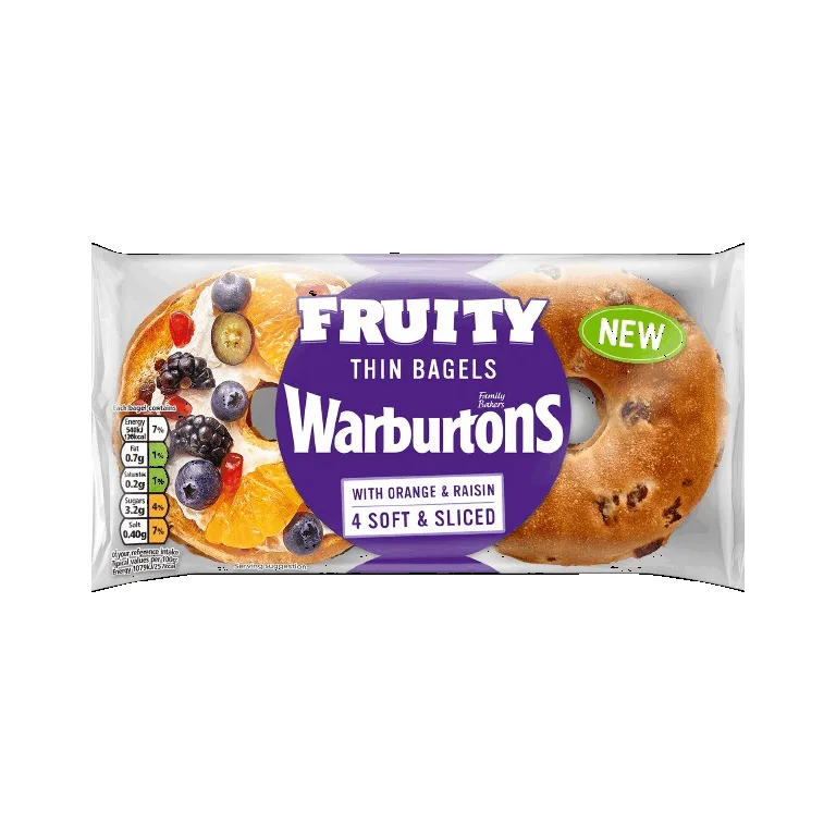 Warburtons 4 Soft & Sliced Fruity Thin Bagels with Orange & Raisin