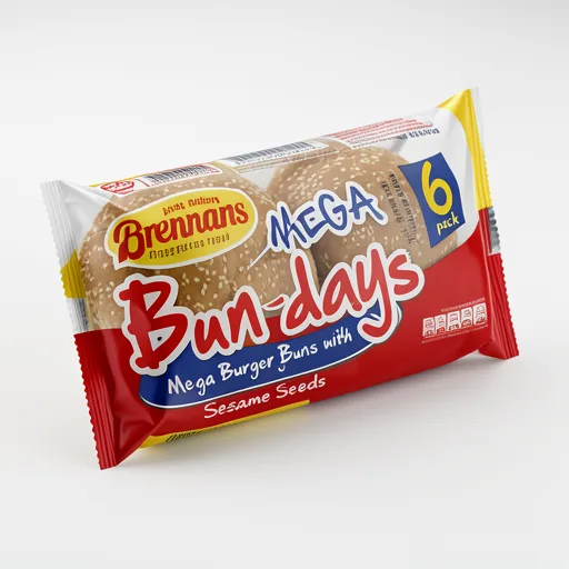 Brennans Mega Bun-Days 6 Mega Burger Buns with Sesame Seeds 480g