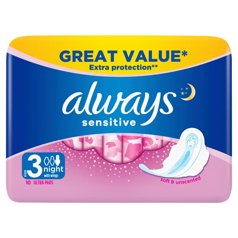 Always Sensitive Night Ultra (Size 3) Sanitary Towels Wings x10