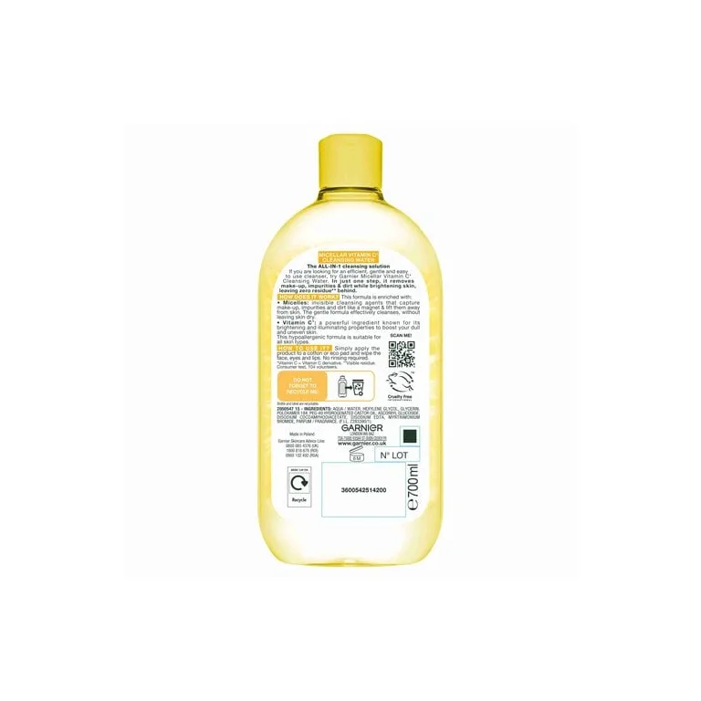 Garnier Micellar Vitamin C Water, Gentle face Cleanser & Makeup Remover, Brightening Formula, 700ml