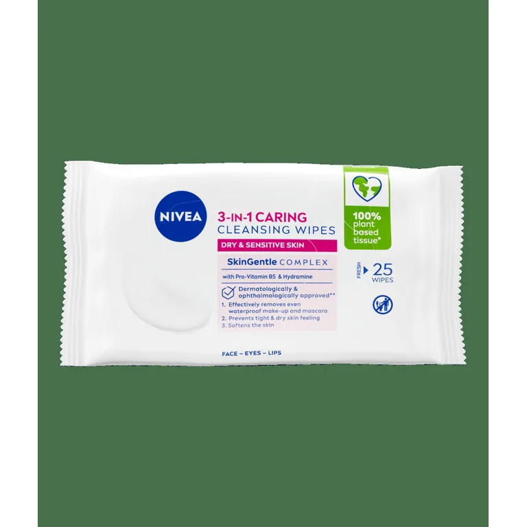 Nivea Caring 3-in-1 Cleansing Wipes for Dry Skin 25s