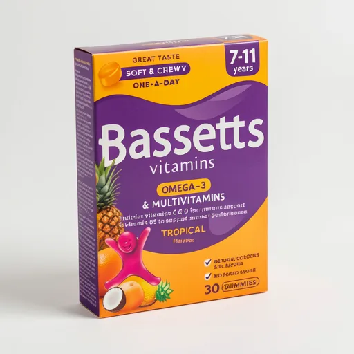 Bassetts Vitamins Omega-3 & Multivitamins Tropical Flavour 7-11 Years 30 Gummies