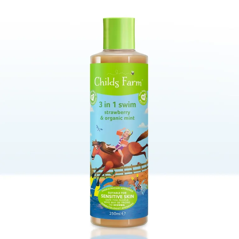 Childs Farm 3 in 1 Swim 250ml, Strawberry & Mint, Gentle Shampoo, Conditioner & Body Wash for Kids