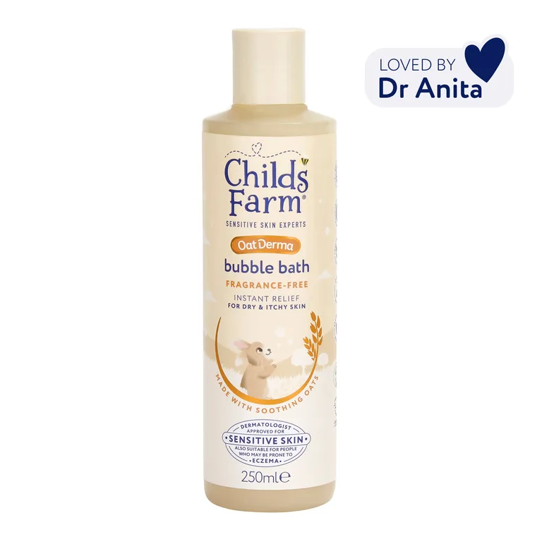 Childs Farm OatDerma Bubble Bath 250ml, Fragrance Free, Sensitive Skin, Baby Kids Hydrating Formula