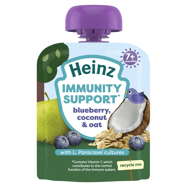 Heinz Baby Food Blueberry, Coconut & Oat Immunity Support fruit pouch 7+ Months 85G