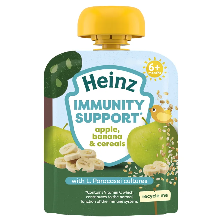 Heinz Baby Food Apple, Banana & Cereals Immunity Support Pouch 6+ Months 85g