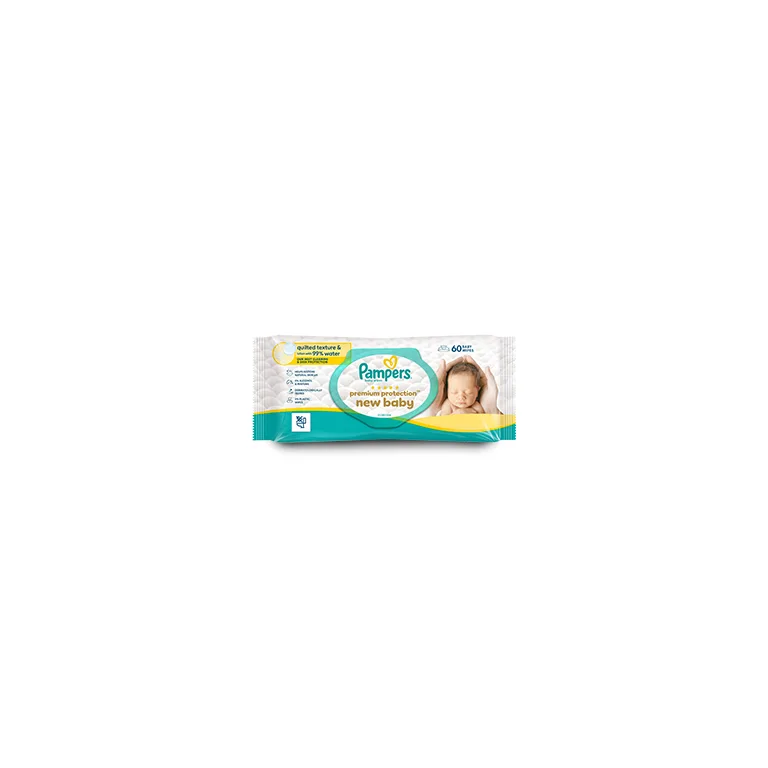 Pampers Premium Protection New Baby Wipes Plastic Free, 60 Baby Wet Wipes