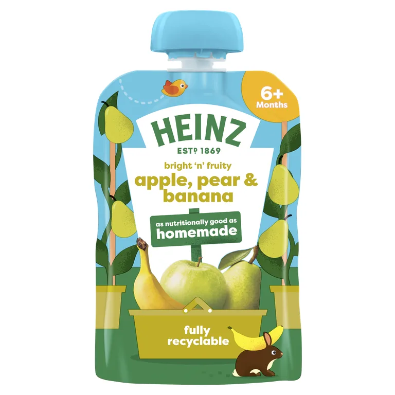 Heinz Apple, Pear & Banana Fruit Puree Pouch Baby Food 6+ Months 100g