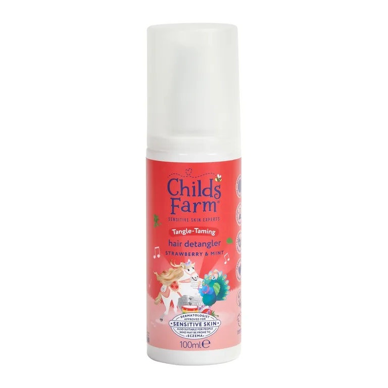 Childs Farm Tangle-Taming Hair Detangler 100ml, Strawberry and Mint, Kids Styling Protector Spray
