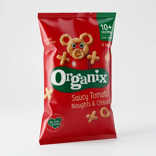 Organix Tomato Noughts & Crosses Organic Baby Puffs Multipack 10 months+ 4x15g