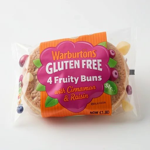Warburtons Gluten Free Cinnamon & Raisin Sliced Fruity Buns 4 Pack