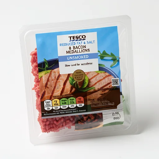 Tesco Reduced Fat & Salt 8 Bacon Medallions Unsmoked 240g