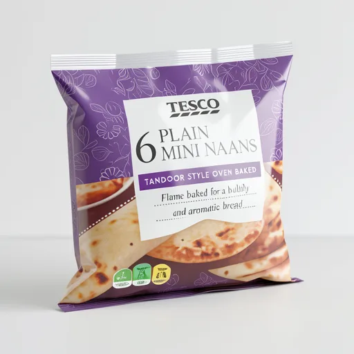 Tesco Mini Plain Naan Breads 6 Pack 282g