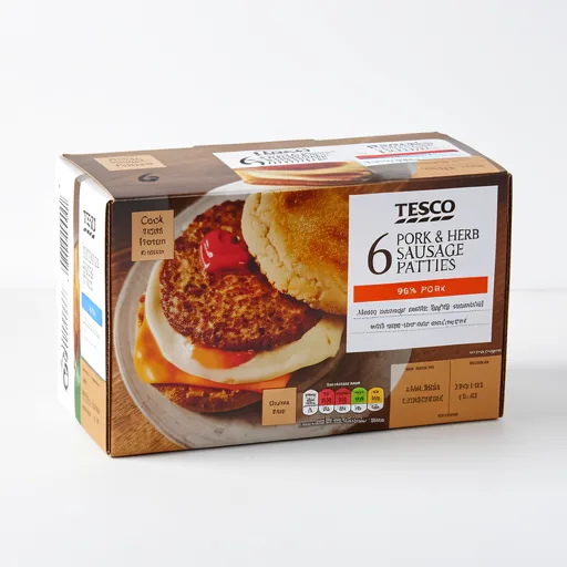 Tesco Pork & Herb Sausage Patties 6 Pack 342g