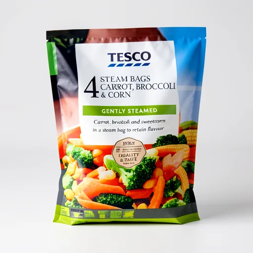 Tesco Steam Bags Carrot, Broccoli & Corn 4 x 160g (640g)
