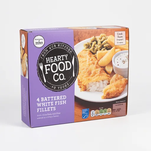 Hearty Food Co 4 Battered White Fish Fillets 400G