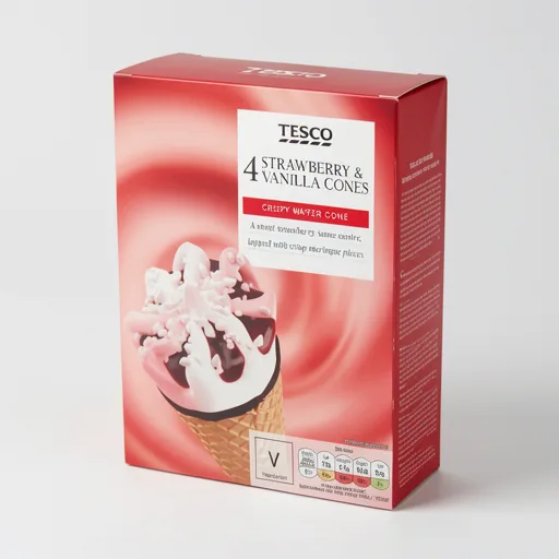 Tesco Strawberry & Vanilla Cones 4 X 110Ml
