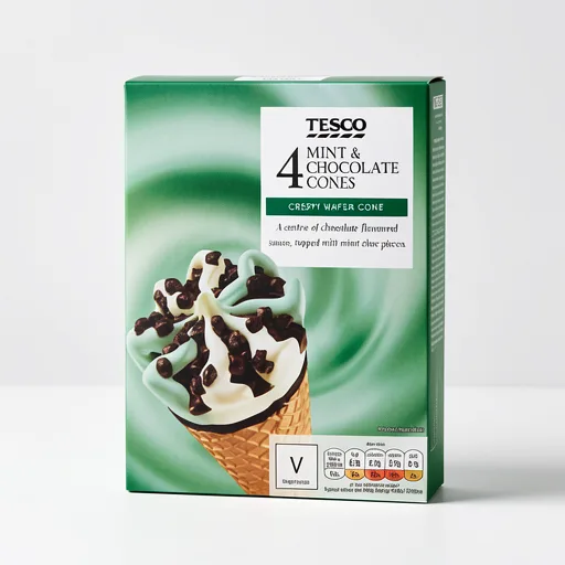 Tesco Mint & Chocolate Cones 4 X 110Ml