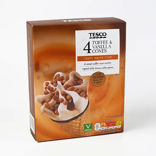 Tesco Toffee & Vanilla Cones 4 X 110Ml