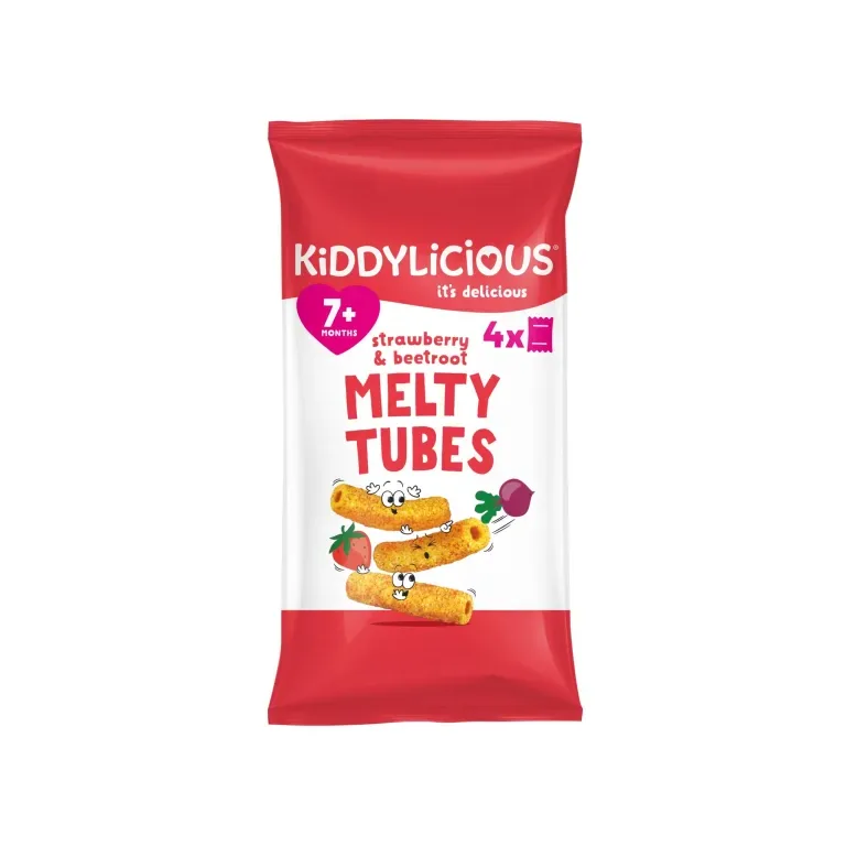 Kiddylicious Strawbery & Beetroot Melty Tubes Baby Snacks 4x10g