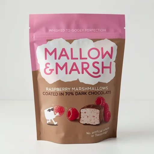 Mallow & Marsh Raspberry Marshmallows Coated in 70% Dark Chocolate 100g