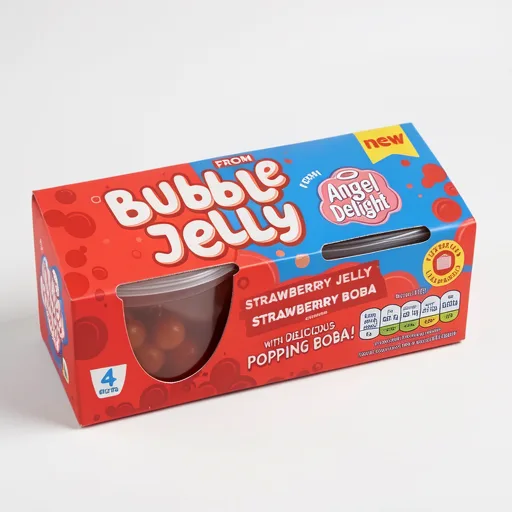 Angel Delight Strawberry Jelly and Strawberry Boba Bubble Dessert Snack Pot x4