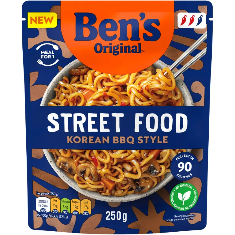 Ben's Original Bens Original Street Food Korean BBQ Microwave Instant Noodles Meal 250g