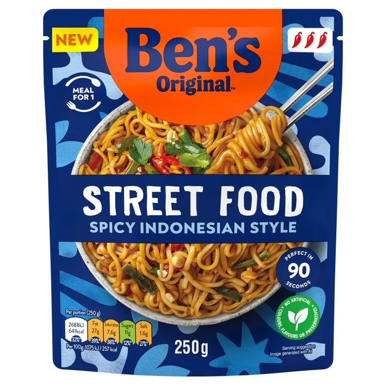 Bens Original Street Food Indonesian Spicy Microwave Instant Noodles Ready Meal 250g