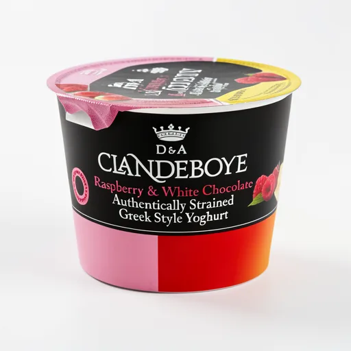 Clandeboye Raspberry & White Chocolate Authentically Strained Greek Style Yoghurt 150g