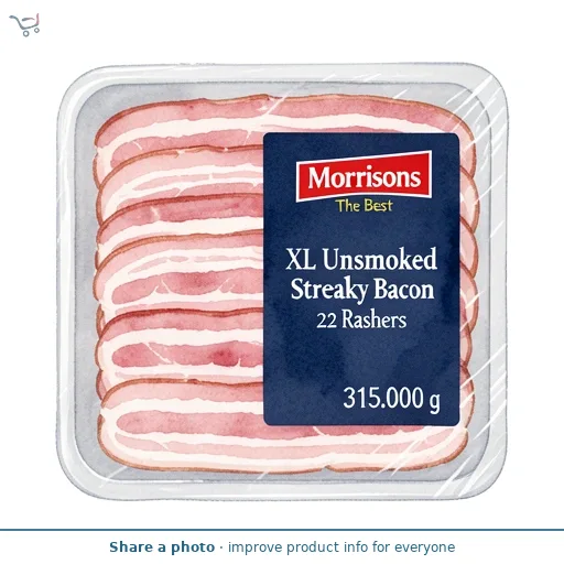 Morrisons The Best XL Unsmoked Streaky Bacon 22 Rashers 315g