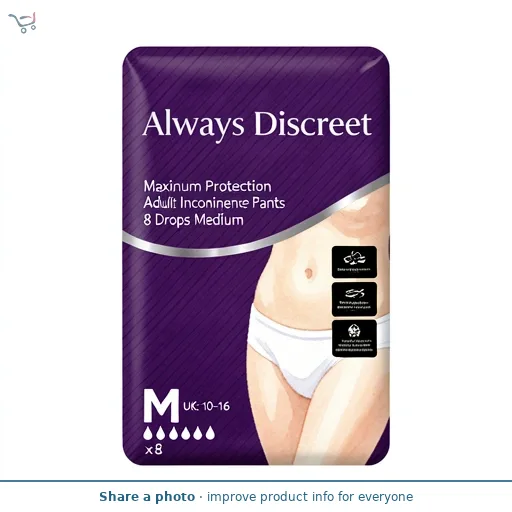 Always Discreet Maximum Protection Adult Incontinence Pants 8 Drops Medium