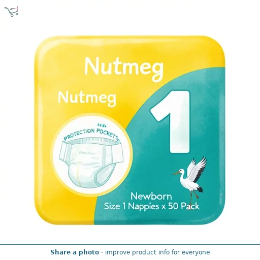 Nutmeg Newborn Size 1 Nappies x 50 Pack