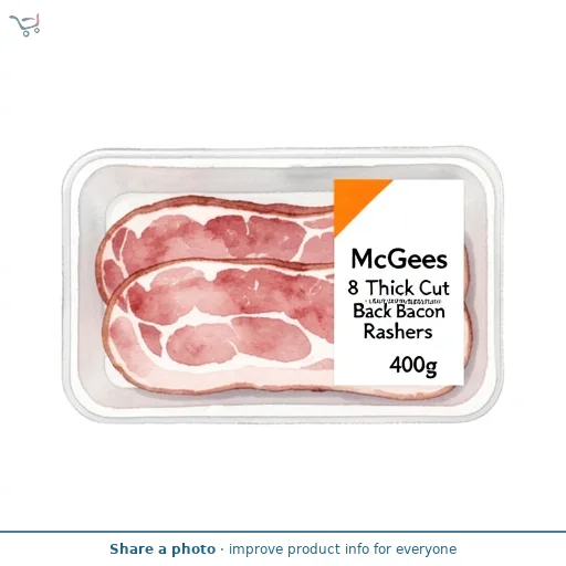 McGees 8 Thick Cut Unsmoked Back Bacon Rashers 400g