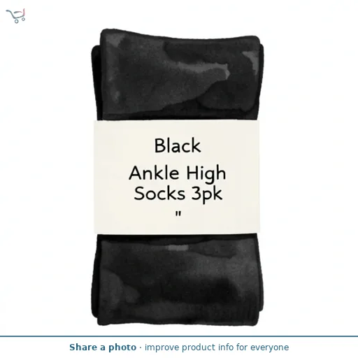 Black Ankle High Socks 3pk