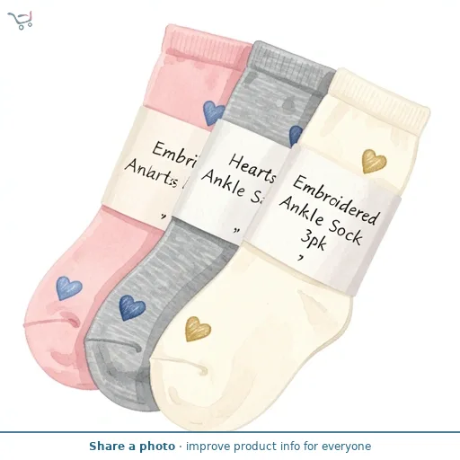 Embroidered Hearts Ankle Sock 3pk