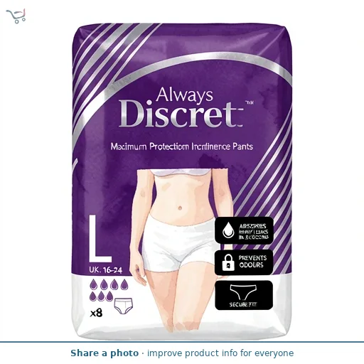 Always Discreet Maximum Protection Incontinence Pants 8 Drops Large
