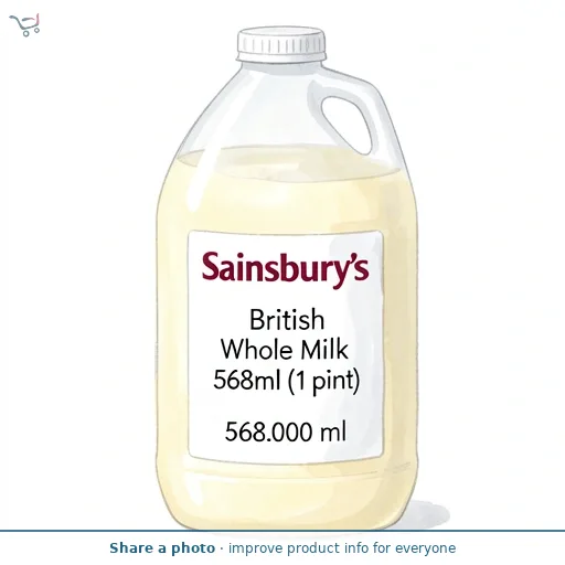 Sainsbury's British Whole Milk 568ml (1 pint)