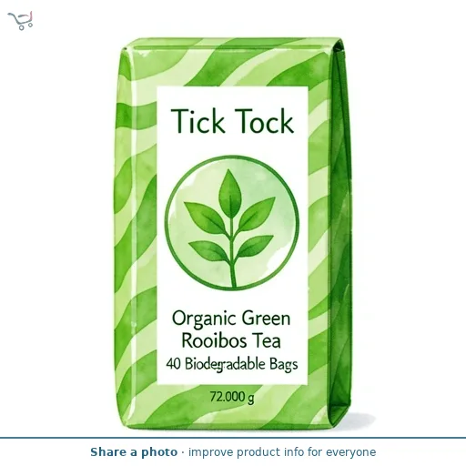 Tick Tock Organic Green Rooibos Tea 40 Biodegradable Bags 72g