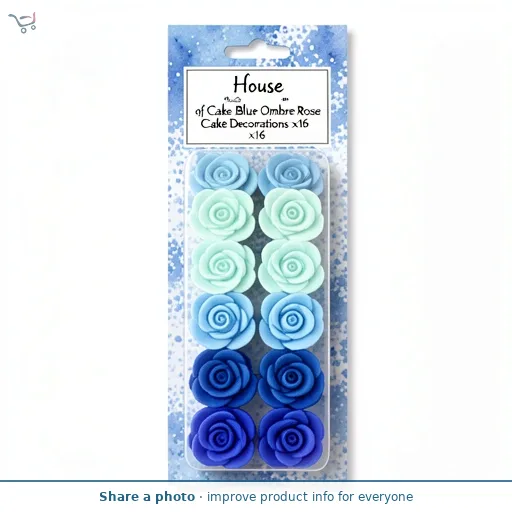 House of Cake Blue Ombre Rose Cake Decorations x16