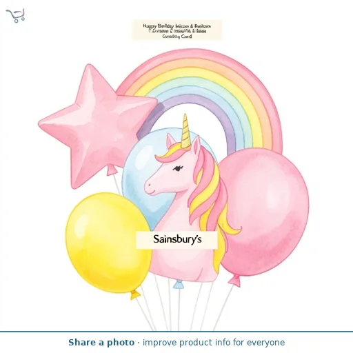 Sainsbury's Happy Birthday Unicorn & Rainbow Pink & Yellow Balloons Juvenile Greeting Card