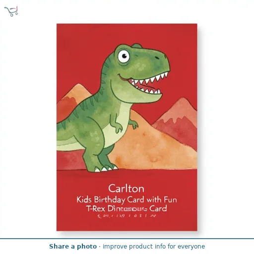 Carlton Kids Birthday Card with Fun T-Rex Dinosaur Greeting Card