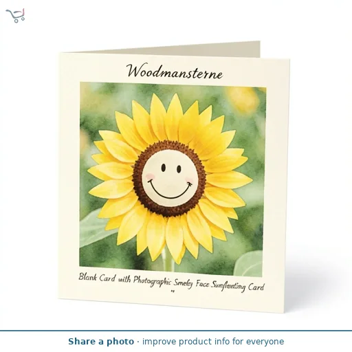 Woodmansterne Blank Card with Photographic Smiley Face Sunflower Greeting Card