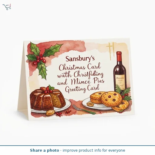 Sainsbury's Christmas Card with Christmas Pudding and Mince Pies Greeting Card