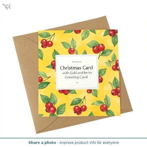 Sainsbury's Christmas Card with Gold and Berries Greeting Card